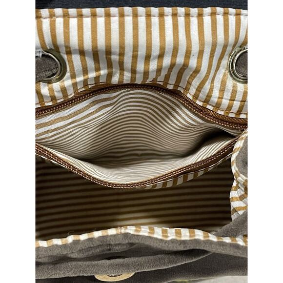 Beautiful Embroidered Mini Backpack Brown Suede With Snap Button Closure-Travel - Picture 9 of 13